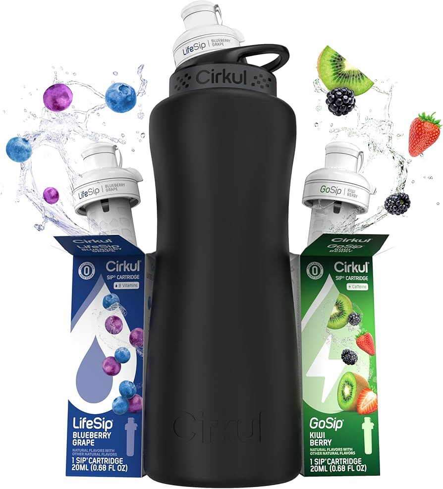 Cirkul 32oz. Matte Black Stainless Steel Water Bottle Starter Kit with Black Lid and 2 Flavor Car... | Amazon (US)