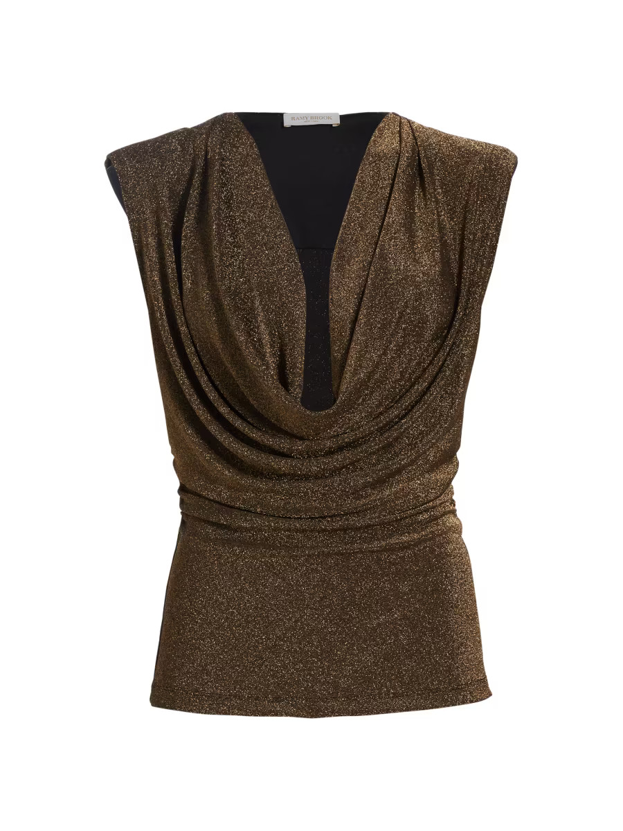 Consuela Draped Metallic Cowlneck Top | Saks Fifth Avenue