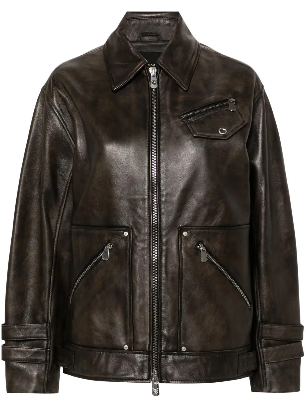 zip-up leather jacket | Farfetch Global