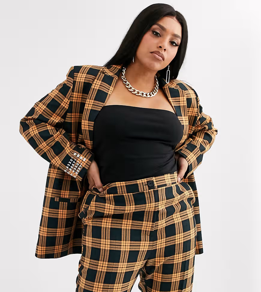 COLLUSION Plus check blazer with print-Orange | ASOS (Global)