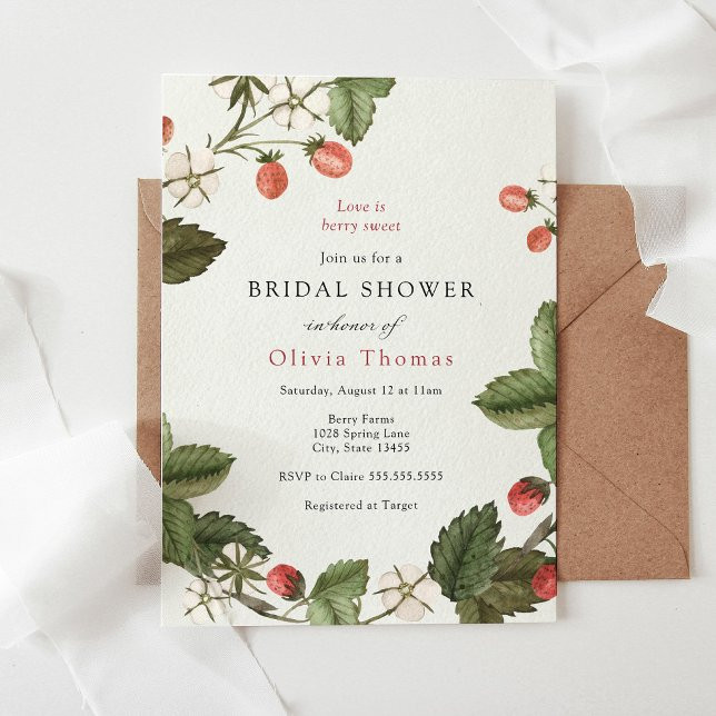 Strawberry Love is Berry Sweet Bridal Shower Invit Invitation | Zazzle
