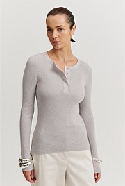 Organically Grown Cotton Long Sleeve Rib Knit Henley | Country Road