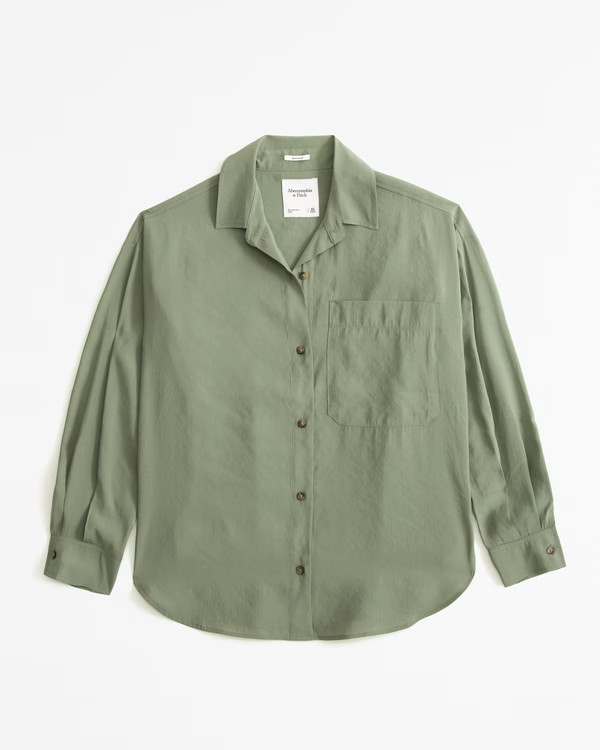 Women's Oversized Cupro Shirt | Women's Matching Sets | Abercrombie.com | Abercrombie & Fitch (US)