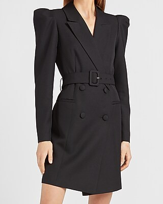 Puff Sleeve Belted Blazer Dress | Express