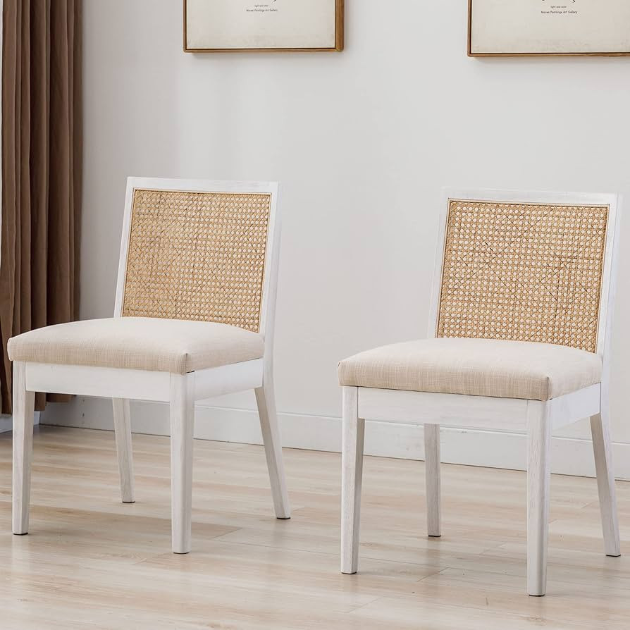 VESCASA Upholstered Dining Chairs with Square Rattan Back, Armless Padded Linen Cushion Dining Ch... | Amazon (US)