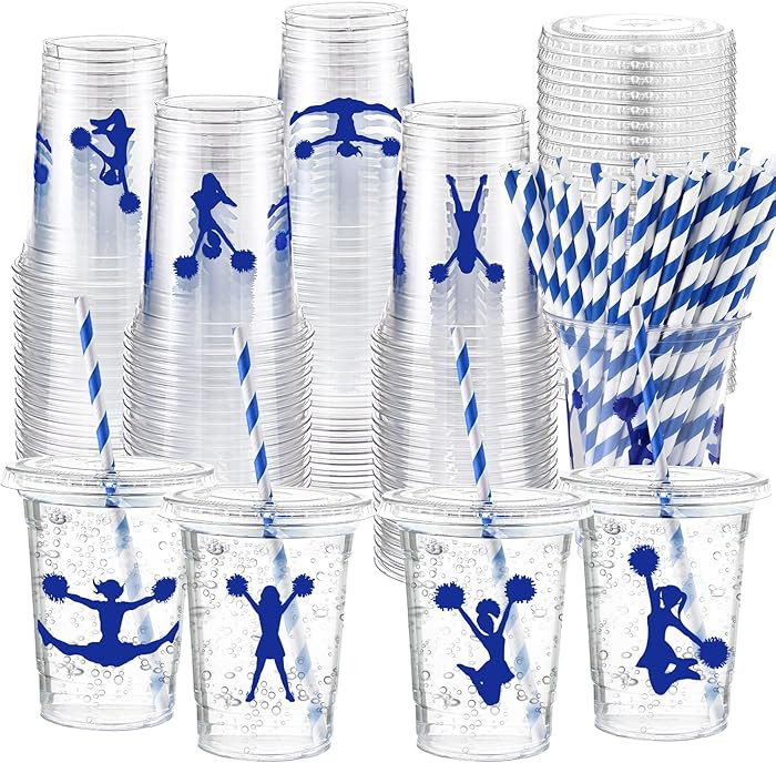 Yungyan 50 Sets Cheerleading Plastic Cups with Lids and Straws, 16 oz Cheer Drinking Cups for Che... | Amazon (US)