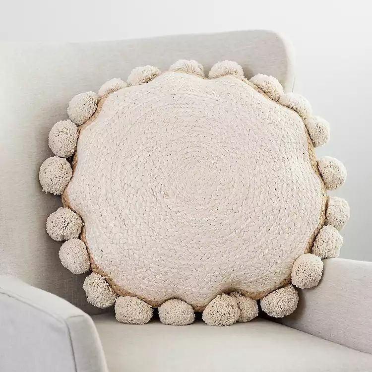 Round Jute Pillow with Pom Poms | Kirkland's Home