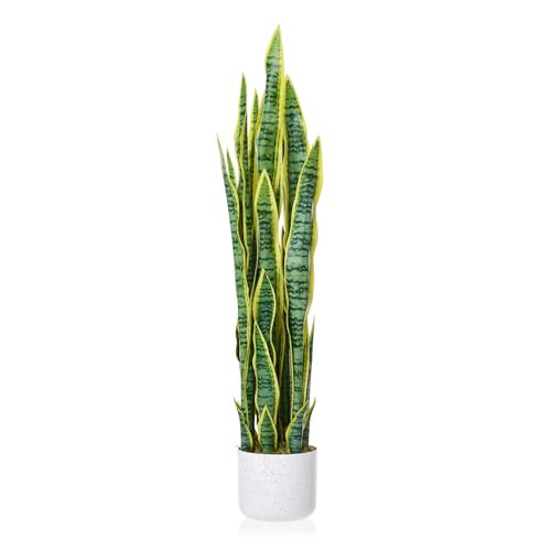 3 FT Artificial Tree, Fake Snake Plant with White Planter & 33 Realistic Leaves, Tall Artificial Faux Snake Plant Potted Fake Mother-in-Law's Tongue Plants for Indoor Outdoor Home Office | Amazon (US)