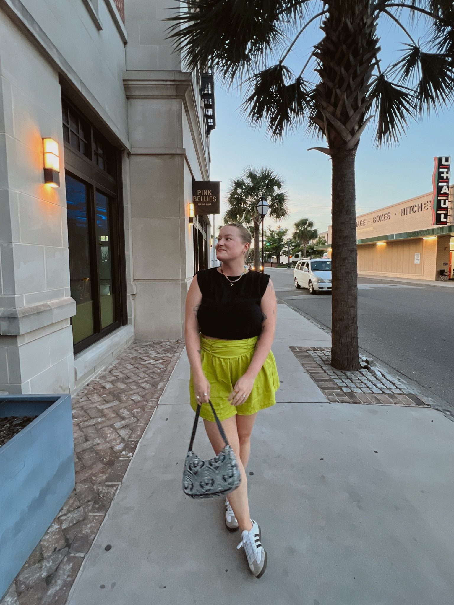 summer outfits, casual style, midsize style, adidas sambas, anthropologie shorts, patterned shoulder bag, beaded necklace

#LTKStyleTip #LTKMidsize