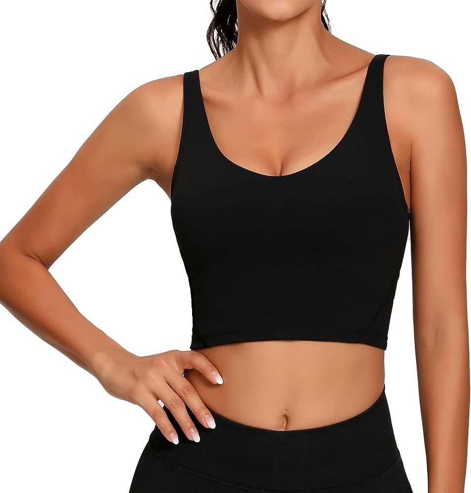 Lemedy Women Sports Bra Longline Crop Tank Top Padded Workout Running Yoga | Amazon (US)