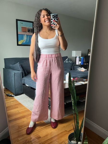 One of my favorite outfits from this summer are these pink gingham pants I made paired with a simple white tank top and these stunning cherry red ballet flats! A perfect pair!

#LTKshoecrush #LTKstyletip #LTKSeasonal