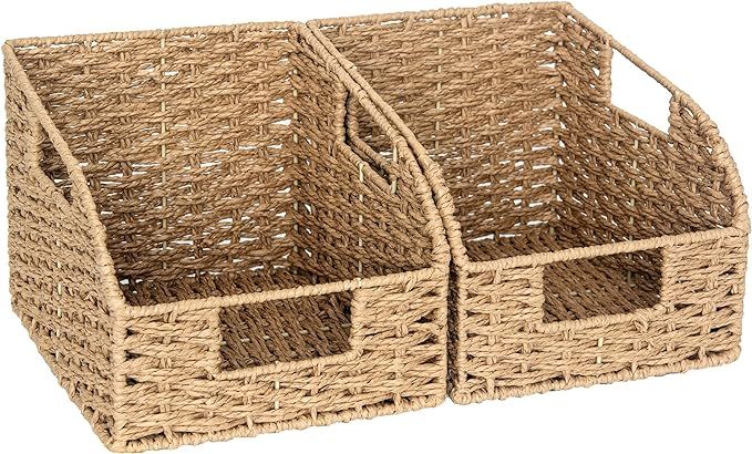 StorageWorks Storage Baskets for Organizing, Wicker Baskets with Built-in Handles, Handwoven Roun... | Amazon (US)