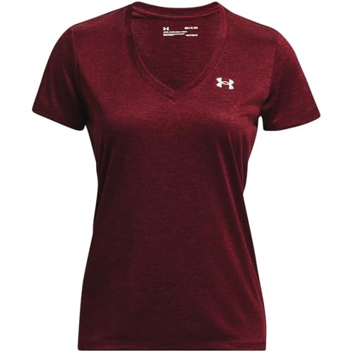Under Armour Womens Tech V-Neck Twist Short-Sleeve T-Shirt, (601) Dark Maroon/Cordova Red/Metallic Silver, X-Small | Amazon (US)