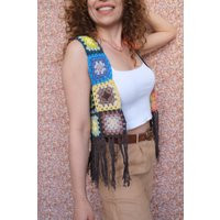 Colorful Crochet Cotton Boho Vest Tasseled Ethnic Knit | Etsy (US)