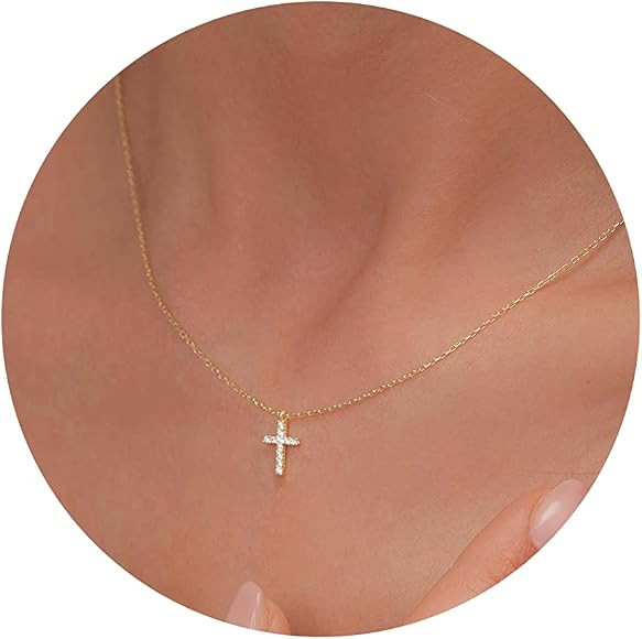 DEARMAY Dainty Cross Necklace for Women, Dainty 14k Gold Filled/Silver Cross Necklaces Simple Lay... | Amazon (US)