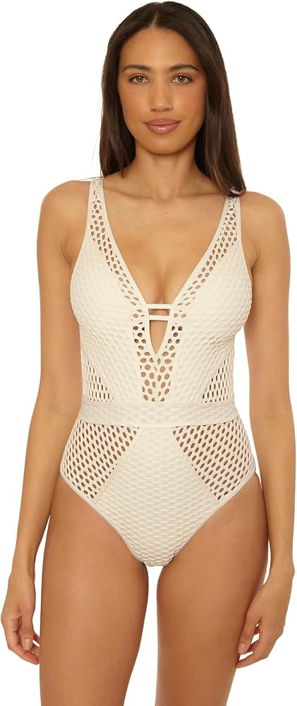 Becca Color Play One Piece Swimsuit, Plunge Neck, Crochet, Bathing Suits for Women | Amazon (US)