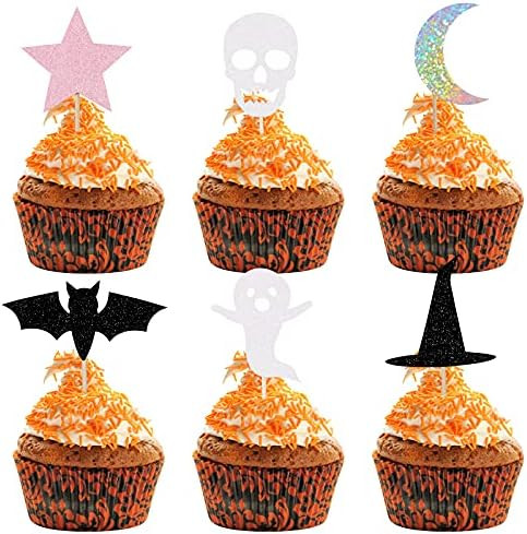 Pink Black Halloween Ghost Cupcake Toppers Halloween Bat Witch Baby Shower Cupcake Toppers Halloween | Amazon (US)