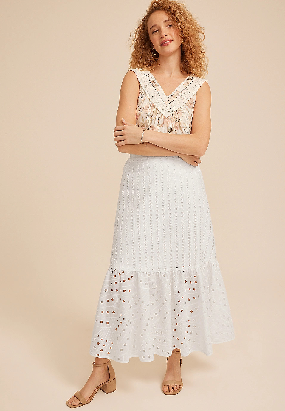 Eyelet High Rise Maxi Skirt | Maurices