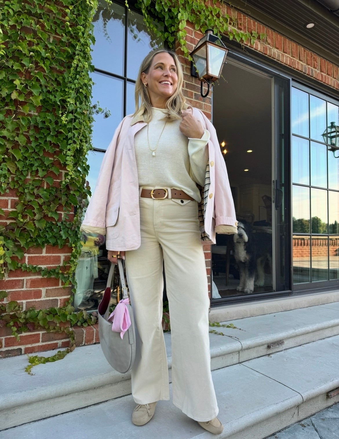 In case you are still clinging onto summer here is some outfit inspo for this transitional period! I am loving this cream tone paired with a pop of pink!