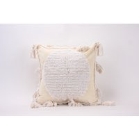 Boho Tufted Cream & White Pillow Cover With Tassels, Tufted Pillow, Soft Throw White Boho Tassel Cre | Etsy (US)