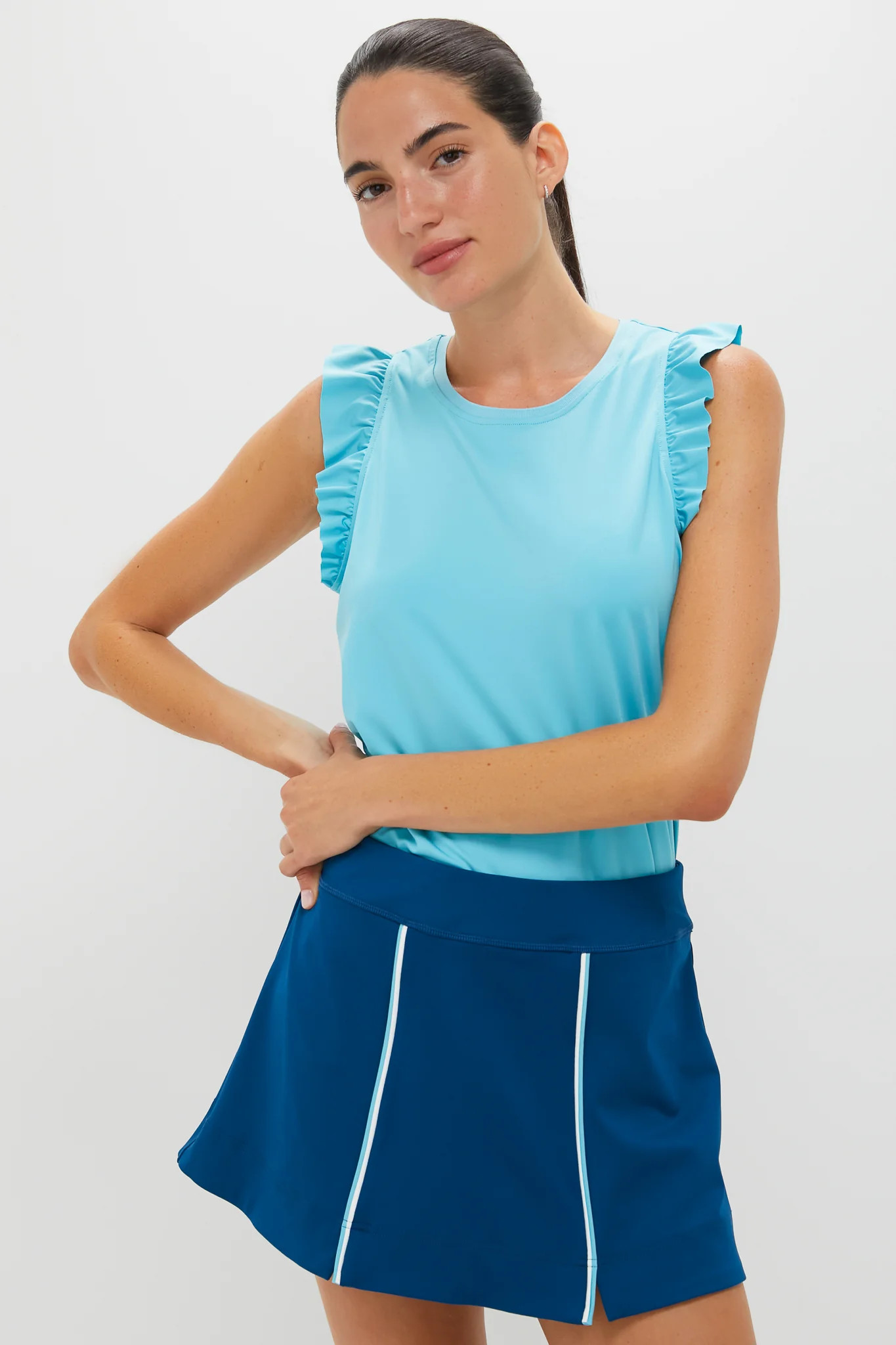Bright Blue Ruffle Performance Jersey Lea Tank | Tuckernuck (US)