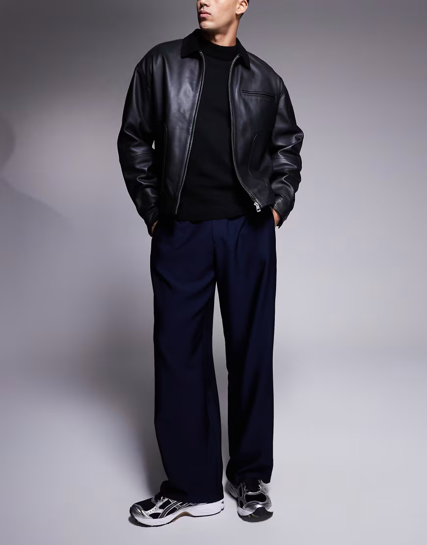 Pantalones de vestir azul marino de corte ancho de ASOS DESIGN-Marrón | ASOS (Global)