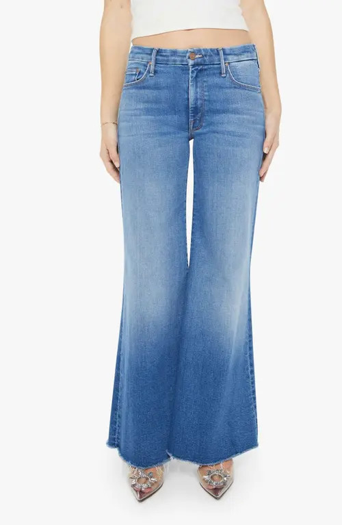 MOTHER Lil' Roller Frayed Wide Leg Jeans in Work Hard Play Hard at Nordstrom, Size 28P | Nordstrom