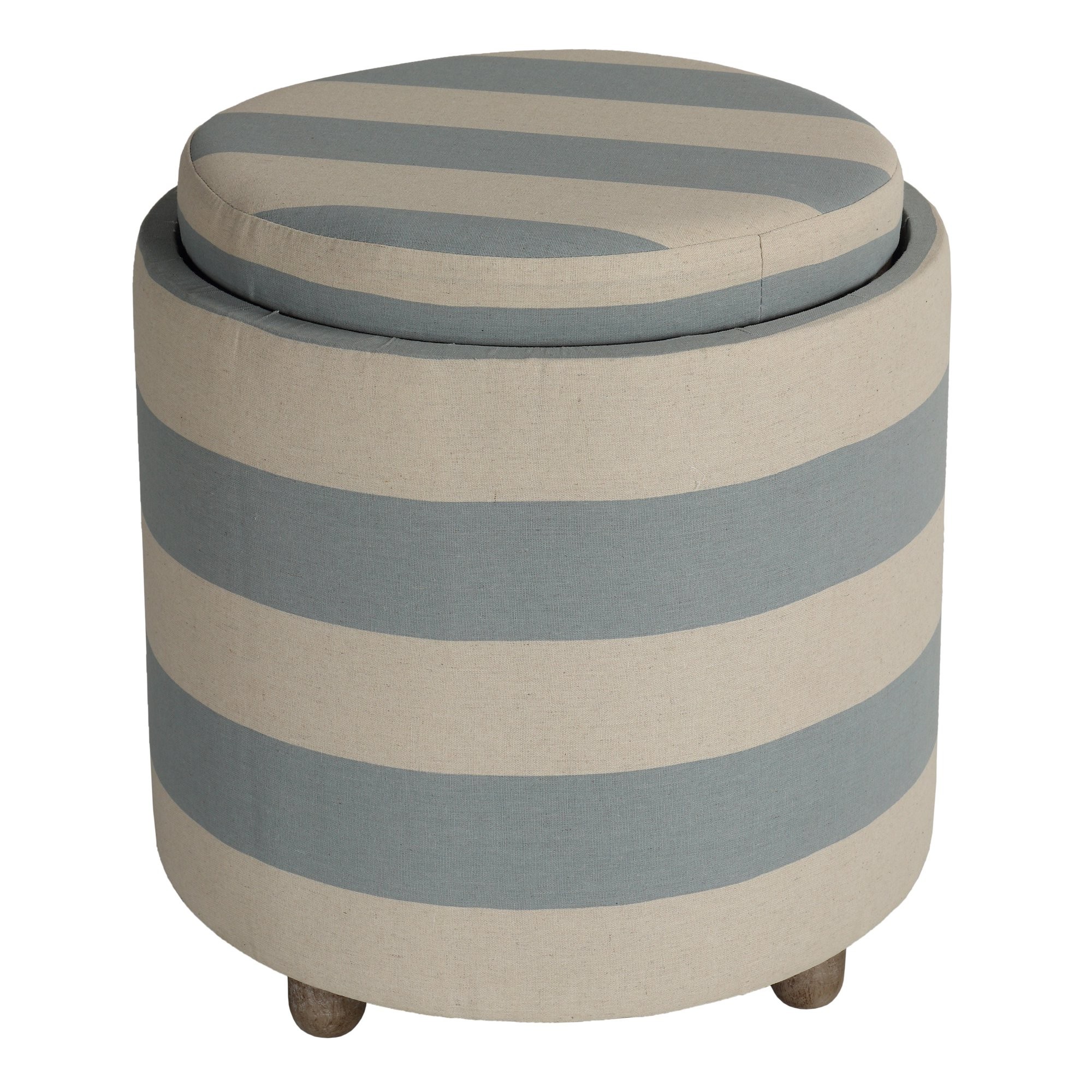 Cortesi Home Keyes Round Storage Ottoman, Blue and White Striped Fabric | Walmart (US)
