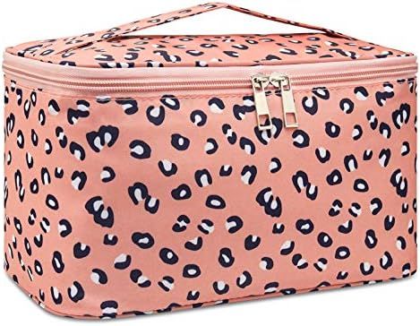 Travel Makeup Bag Large Cosmetic Bag Make up Case Organizer for Women and Girls (Large,Leopard) | Amazon (US)