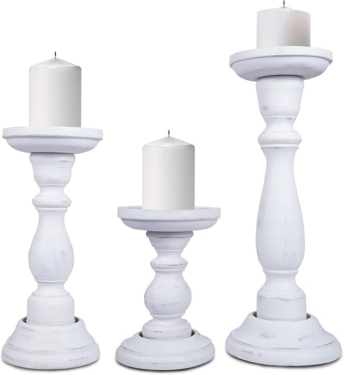 Amazon.com: Shabby White Candle Holders for Pillar Candles (Set of 3) - “Tuli” Candle Holder ... | Amazon (US)