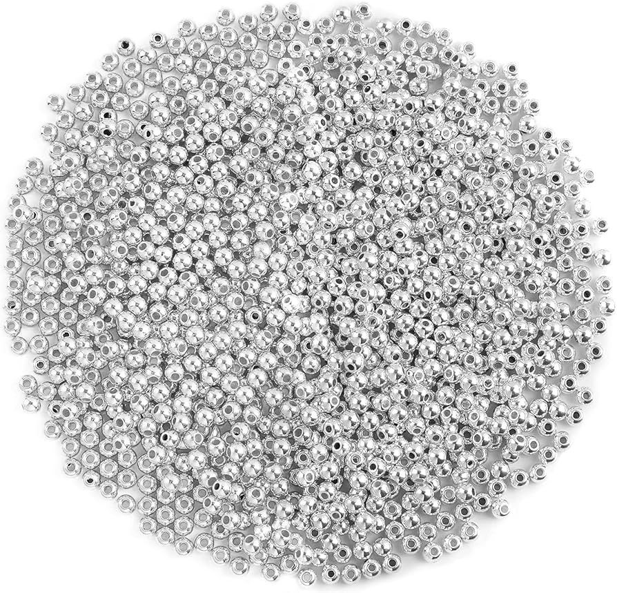 DECYOOL Small Silver Spacer Beads - 1200pcs, 4mm Smooth Round Beads for Jewelry Making, Ideal for... | Amazon (US)