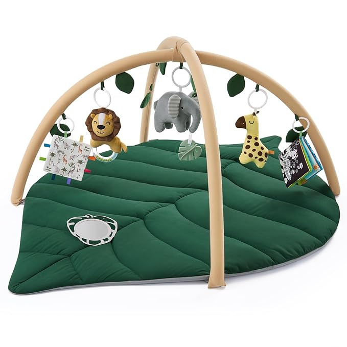 Blissful Diary Baby Play Gym & Activity Mat, Oversize Leaf Shaped Tummy Time Baby Play Mat w 6 De... | Amazon (US)