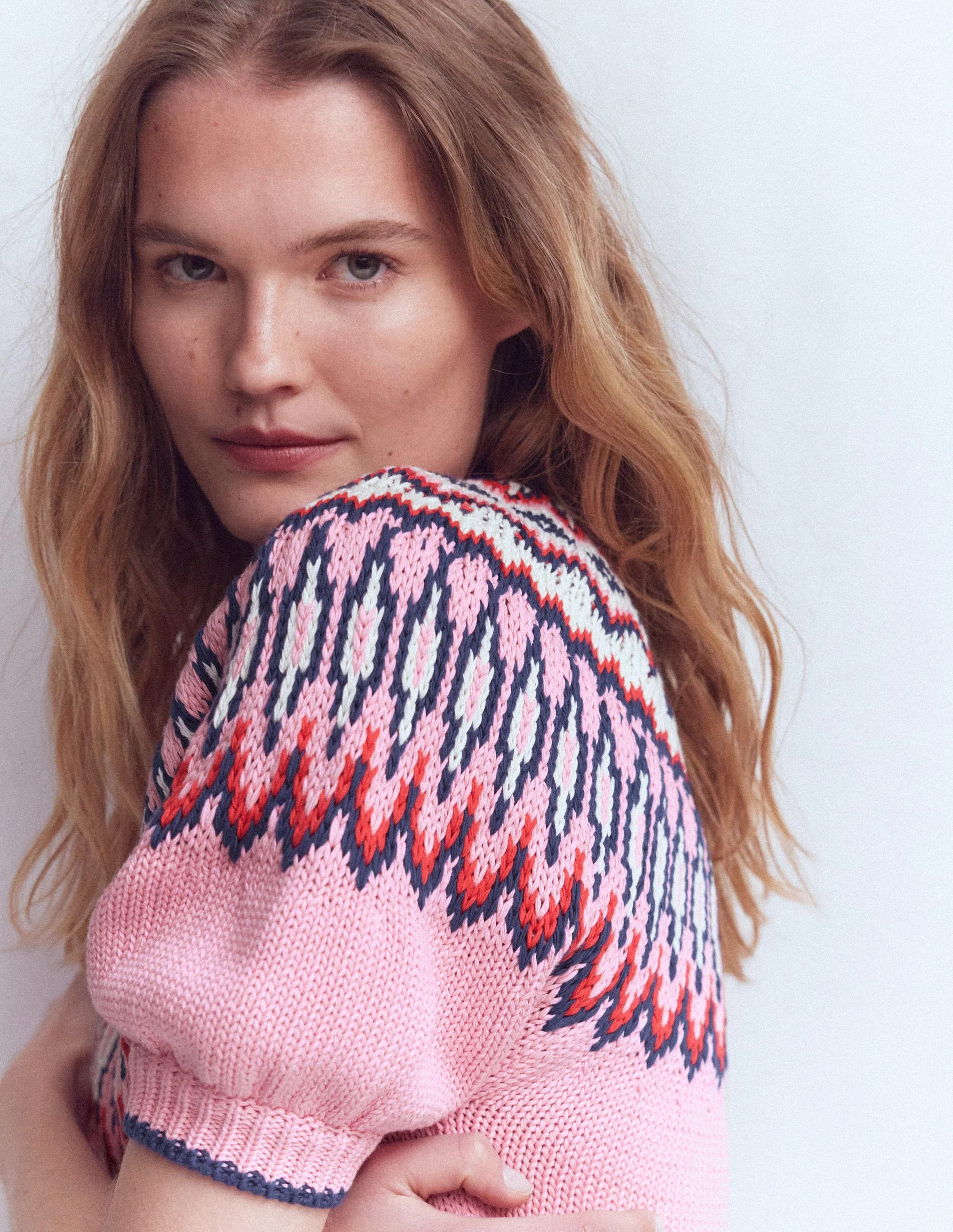 Margot Puff Sleeve T-Shirt-Almond Pink Fair Isle | Boden (US)