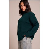 Petite Emerald Knit Oversized Polo Neck Sweater, Emerald Green | PrettyLittleThing US