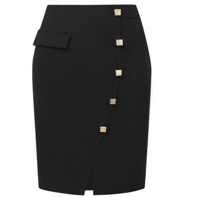INSPIRE CHIC Women's Button Decor Slit Work Formal High Waist Pencil Midi Skirts Small Black | Target