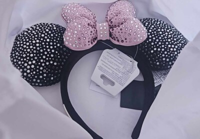 Disney Parks 100 Anniversary Swarovski Black Pink Bow Minnie Mickey Ear Headband  | eBay | eBay US