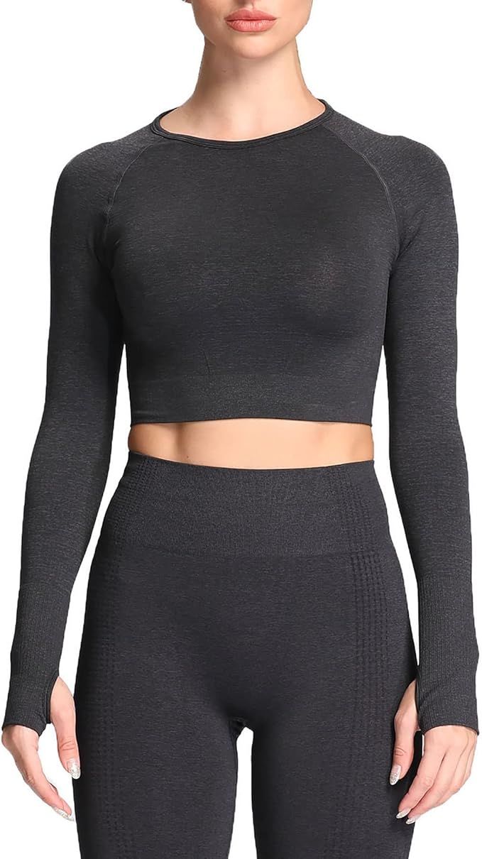 Aoxjox Women's Crop Tops Seamless Workout Tops Vital Long Sleeve Shirts | Amazon (US)