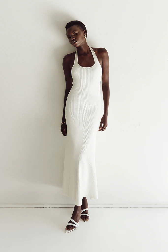 EDDISON OFF WHITE KNIT MIDI DRESS | DISSH