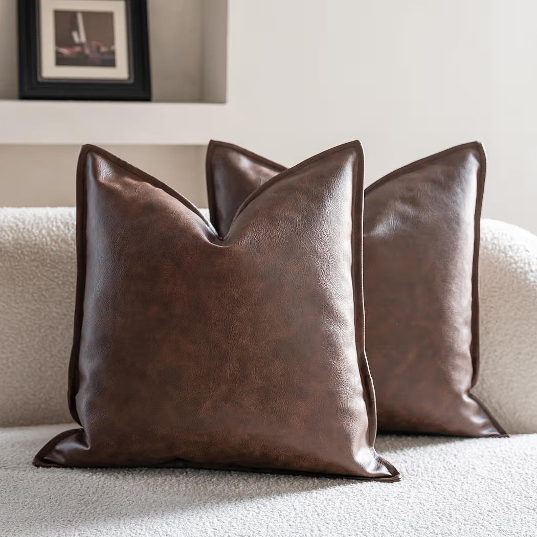 Neelvin Faux Leather Decorative Throw Pillow Covers Modern Solid 20x20 inch Set of 2 Pillowcase Cushion Case for Bed Sofa Couch | Amazon (US)