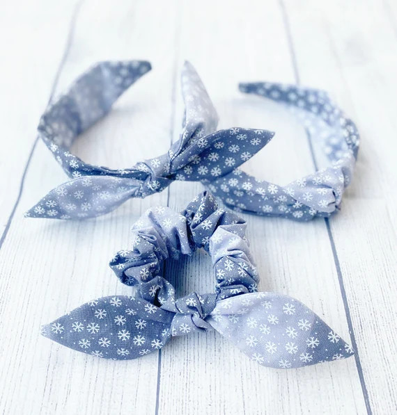 Silver Snowflake Bow Headband Knotted Headband Bow Scrunch | Etsy | Etsy (US)