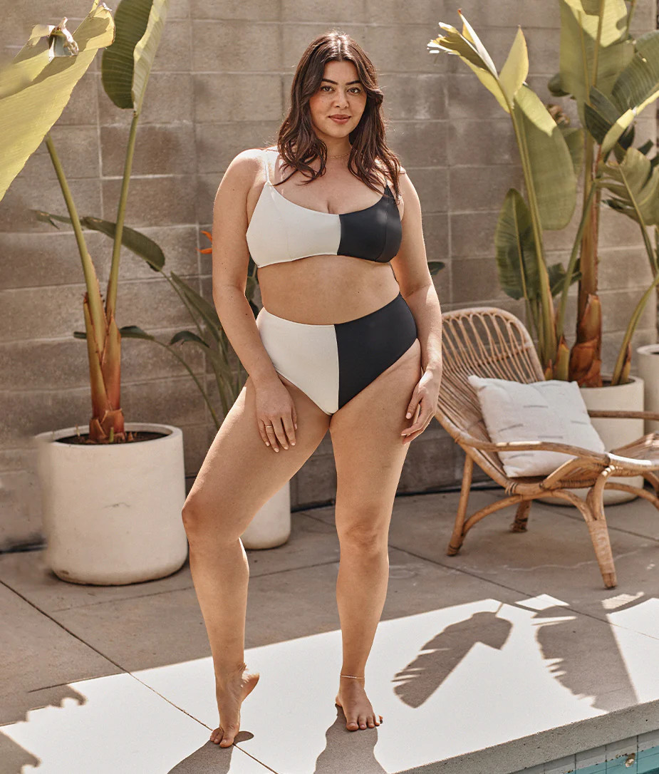 The Split High Leg High Rise Bikini Bottom - Sea Urchin & White Sand | SummerSalt