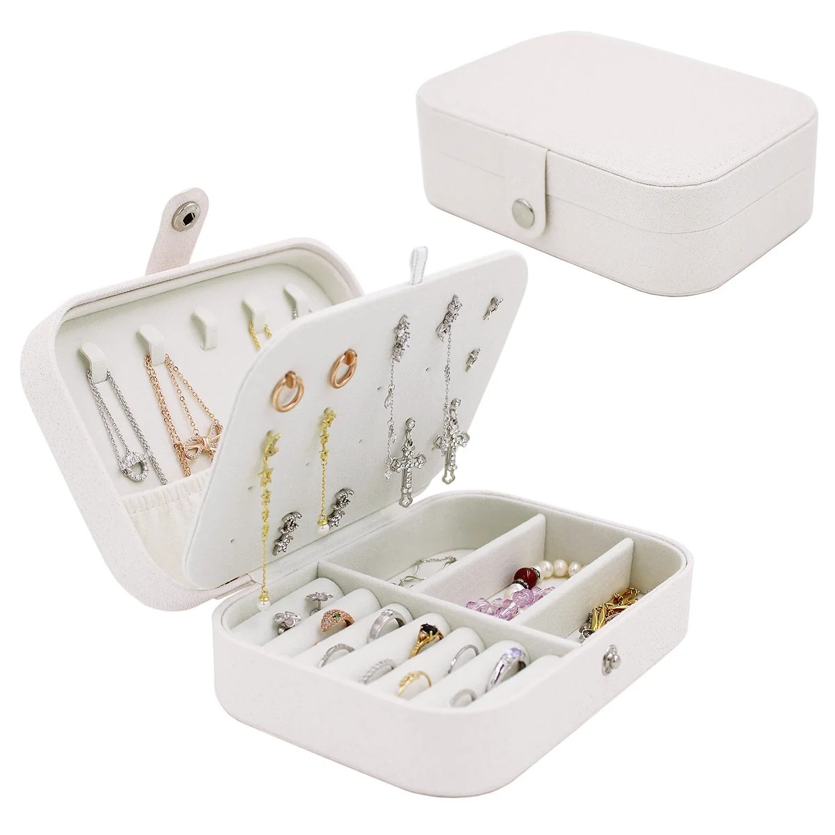 Travel Jewelry Box Organizer Case Glitter White Vegan Leather Portable Storage | Walmart (US)