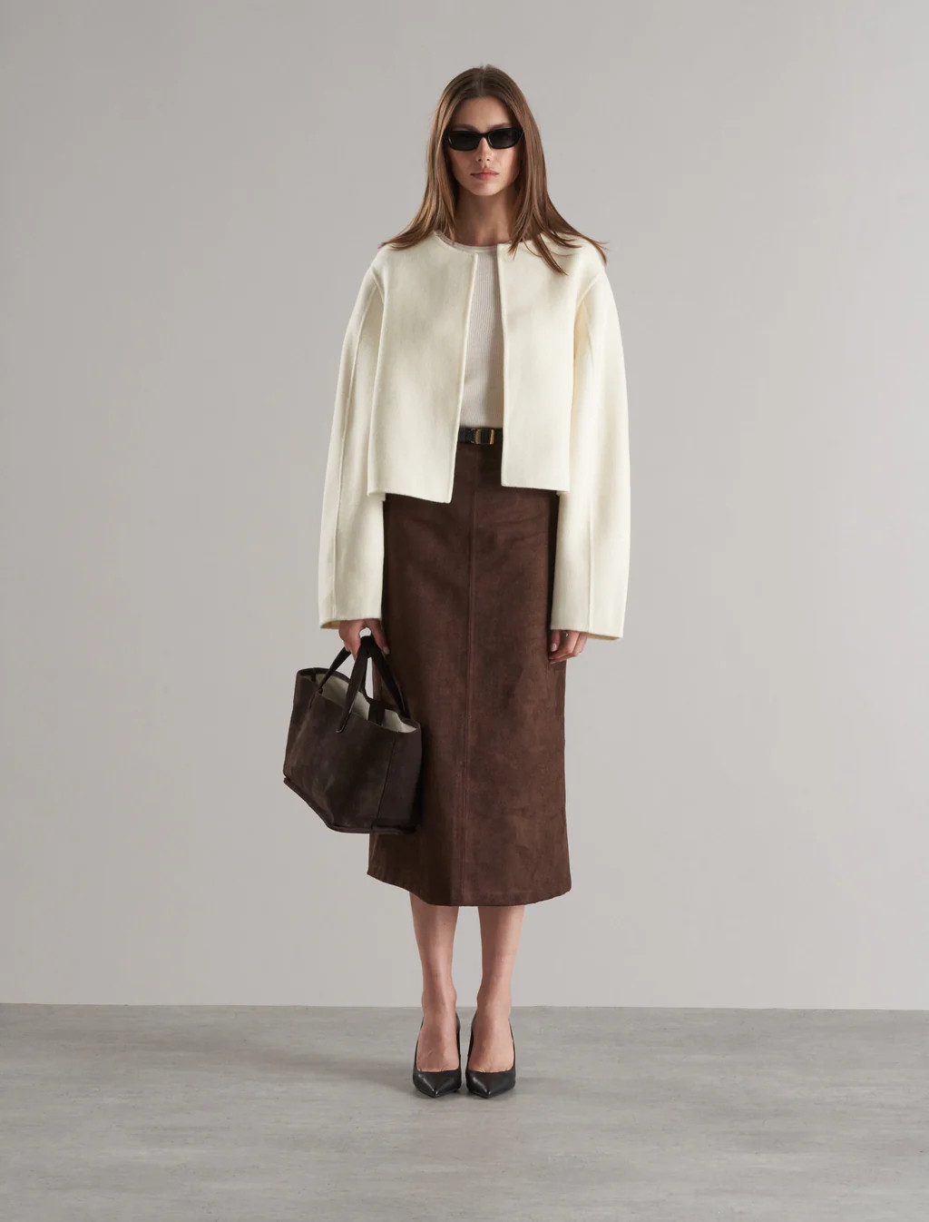 Esme Wool Collarless Cropped Jacket Ivory | Marcela London