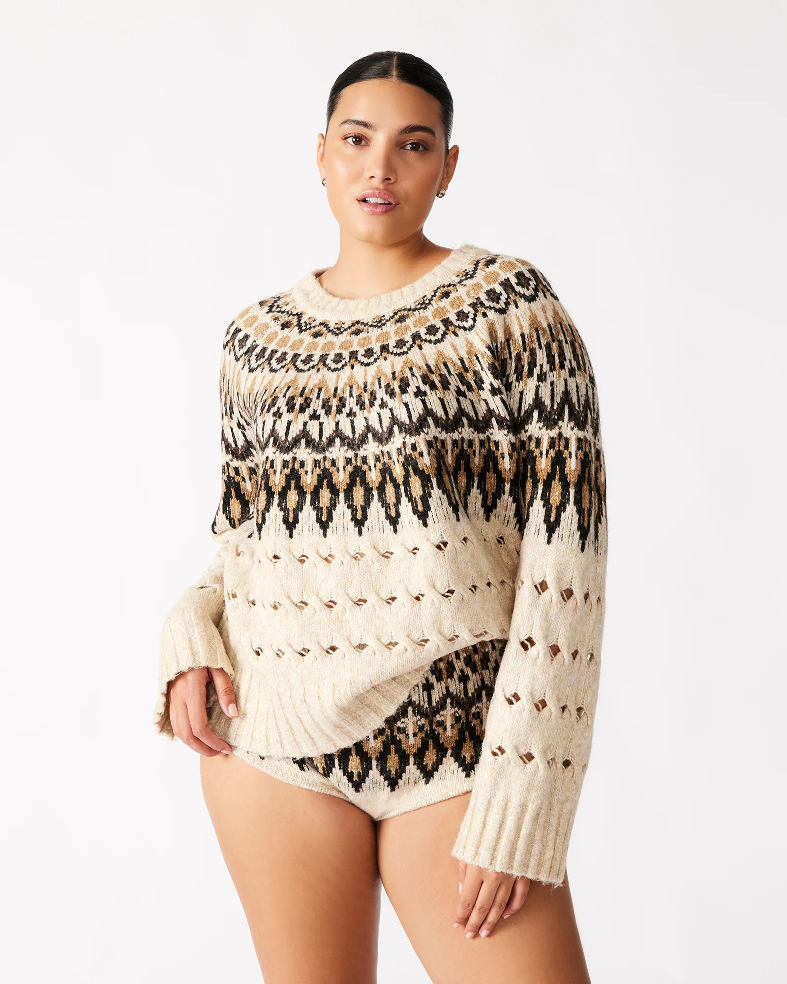 SUZETTE Sweater Multi | Women's Fair Isle Long-Sleeved Pullover Sweater | Steve Madden (US)