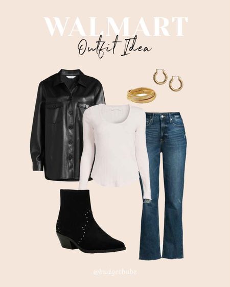 Walmart faux leather shacket outfit idea #walmartpartner #walmartfashion #walmart @walmart @walmartfashion 

#LTKunder100 #LTKstyletip #LTKunder50