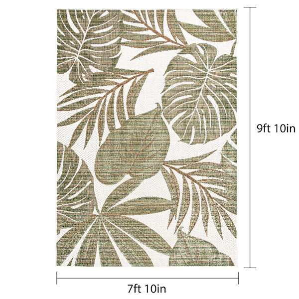 (E513) Santorini Cala Green Leaves Outdoor Area Rug, 8x10 | At Home