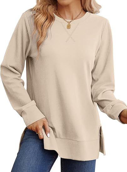 Saloogoe Sweatshirt for Women Side Split Fall Fashion 2024 Long Sleeve Shirts Trending Now | Amazon (US)