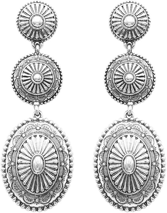 Rosemarie Collections Women's Statement Western Style Triple Concho Dangle Earrings, 2.87" | Amazon (US)