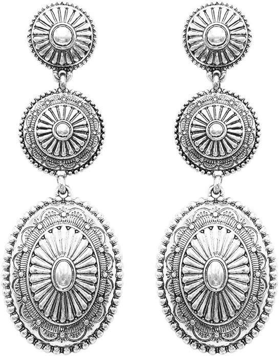 Rosemarie Collections Women's Statement Western Style Triple Concho Dangle Earrings, 2.87" | Amazon (US)