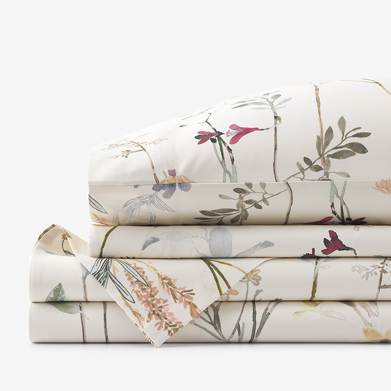 Peyton Premium Smooth Sateen Bed Sheet Set - Beige, Size Twin, Floral | The Company Store | The Company Store